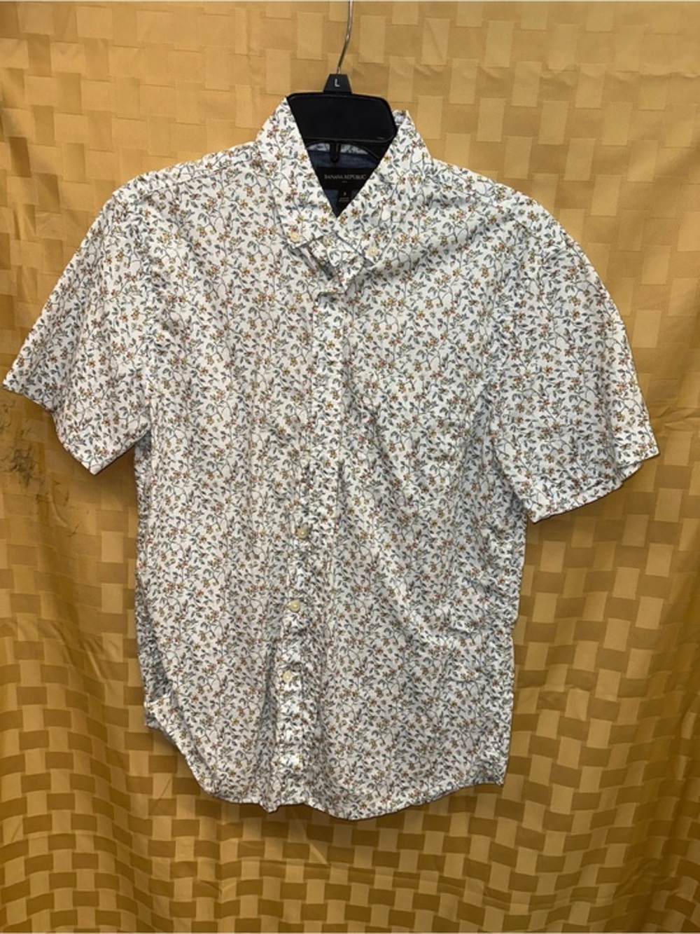 Banana Republic White Floral Short-Sleeve Cotton Shirt